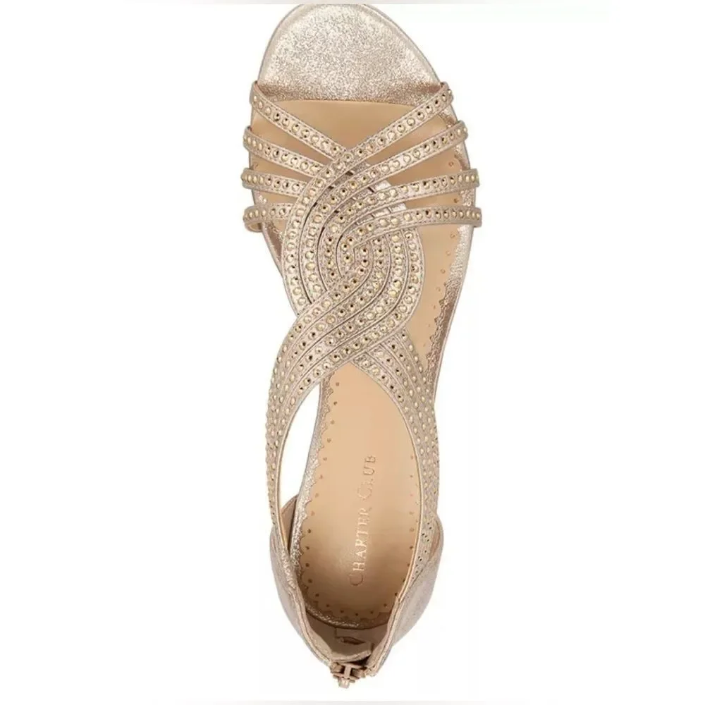 Charter Club Ginifur Rhinestone Wedge Sandals in Rose Gold Size 10.5 M